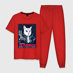 Пижама хлопковая мужская Кот Терминатор пародия, цвет: красный