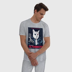 Пижама хлопковая мужская Кот Терминатор пародия, цвет: меланж — фото 2