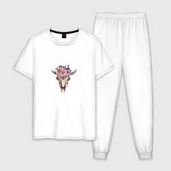 Пижама хлопковая мужская Черепушка в бохо-стиле, цвет: белый