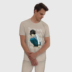 Пижама хлопковая мужская ТЕТРАДЬ СМЕРТИ, цвет: миндальный — фото 2