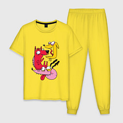 Пижама хлопковая мужская Crazy Dogs Безумный собаки, цвет: желтый