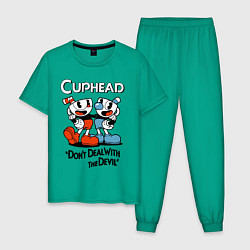 Пижама хлопковая мужская Cuphead, Dont deal with devil, цвет: зеленый