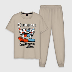 Пижама хлопковая мужская Cuphead, Dont deal with devil, цвет: миндальный