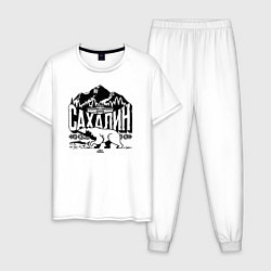 Пижама хлопковая мужская Остров Сахалин, цвет: белый
