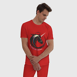 Пижама хлопковая мужская Будь уникален как единорог, цвет: красный — фото 2