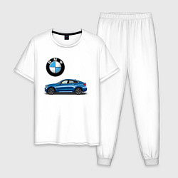 Пижама хлопковая мужская BMW X6, цвет: белый