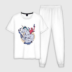 Пижама хлопковая мужская Единорог - Рембо, цвет: белый