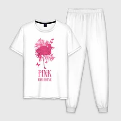Пижама хлопковая мужская Pink paradise, цвет: белый