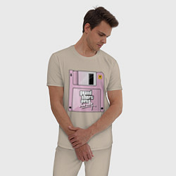 Пижама хлопковая мужская Дискета GTA, цвет: миндальный — фото 2