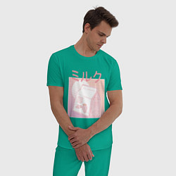 Пижама хлопковая мужская Vaporwave Strawberry Milk, цвет: зеленый — фото 2
