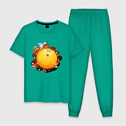 Пижама хлопковая мужская Ракета и луна цвета зеленый — фото 1