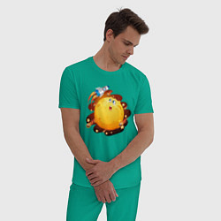 Пижама хлопковая мужская Ракета и луна, цвет: зеленый — фото 2