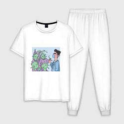 Пижама хлопковая мужская Вакцинация против коронавируса, цвет: белый