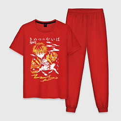 Пижама хлопковая мужская Зеницу Агацума Kimetsu no Yaiba, цвет: красный