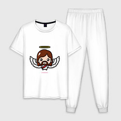 Пижама хлопковая мужская Иисус с крыльями, цвет: белый