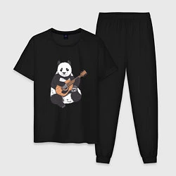 Пижама хлопковая мужская Панда гитарист Panda Guitar, цвет: черный