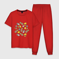 Пижама хлопковая мужская Ананас папайя кокос, цвет: красный
