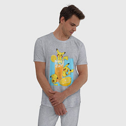 Пижама хлопковая мужская Пикачу в лимонаде, цвет: меланж — фото 2