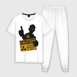 Пижама хлопковая мужская Зомби с табличкой, цвет: белый