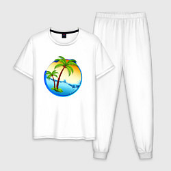 Пижама хлопковая мужская Palm beach, цвет: белый