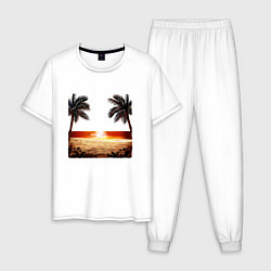 Пижама хлопковая мужская Beach, цвет: белый