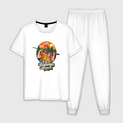 Пижама хлопковая мужская Рыбак Fishing maniac, цвет: белый