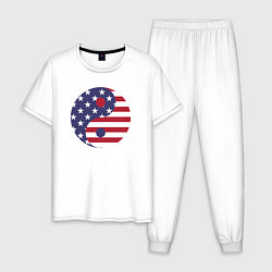 Пижама хлопковая мужская Флаг США и Инь Ян, цвет: белый