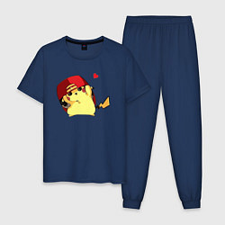 Пижама хлопковая мужская Пикачу под бейсболкой, цвет: тёмно-синий