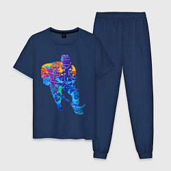 Пижама хлопковая мужская Хоккеист, цвет: тёмно-синий