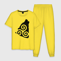 Пижама хлопковая мужская Трискелион Волк, цвет: желтый