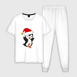Пижама хлопковая мужская Happy Pinguin, цвет: белый