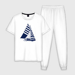 Пижама хлопковая мужская Парусная лодка, цвет: белый