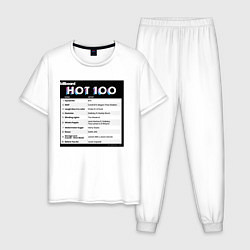 Пижама хлопковая мужская BTS DYNAMITE BILLBOARD HOT-100, цвет: белый