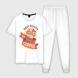 Пижама хлопковая мужская Hot Coffee, цвет: белый