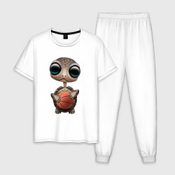 Пижама хлопковая мужская Черепаха Баскетболист, цвет: белый