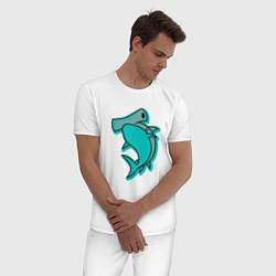 Пижама хлопковая мужская Акула молот, цвет: белый — фото 2