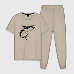 Пижама хлопковая мужская Акула, цвет: миндальный