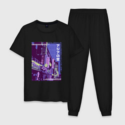 Пижама хлопковая мужская Neon Asian Street Vaporwave, цвет: черный
