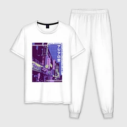 Пижама хлопковая мужская Neon Asian Street Vaporwave, цвет: белый