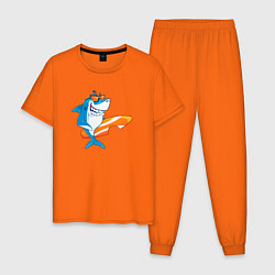 Пижама хлопковая мужская Акула серфер, цвет: оранжевый