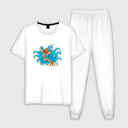 Пижама хлопковая мужская Рыбка Кои, цвет: белый