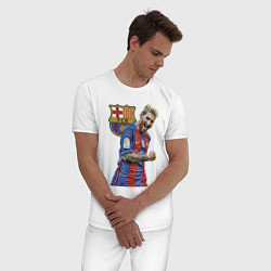 Пижама хлопковая мужская Лионель Месси Барселона Аргентинаа, цвет: белый — фото 2