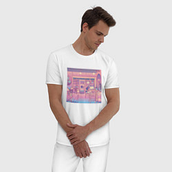 Пижама хлопковая мужская Vaporwave Coffee Shop, цвет: белый — фото 2