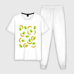 Пижама хлопковая мужская Банан и Авокадо, цвет: белый