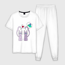Пижама хлопковая мужская Фиолетовые котики 2, цвет: белый