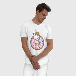 Пижама хлопковая мужская Единорог и бублик, цвет: белый — фото 2
