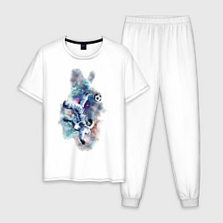 Пижама хлопковая мужская Космический футболист, цвет: белый