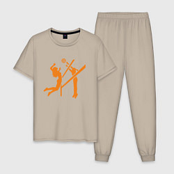 Пижама хлопковая мужская The Game - Volleyball, цвет: миндальный