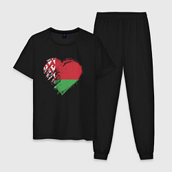 Пижама хлопковая мужская Сердце Беларуси, цвет: черный