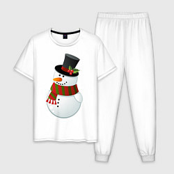 Пижама хлопковая мужская Снеговик, цвет: белый